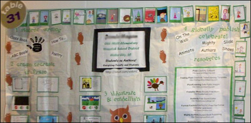 image of sample poster session board filled with student work organized by type