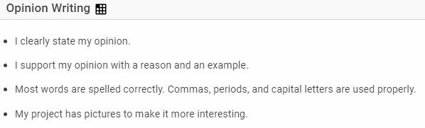sample opinion writing checklist